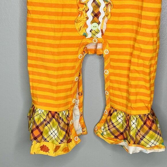 RicRac & Ruffles girls 2T 24 Mo orange striped plaid fall one piece romper - Picture 3 of 7